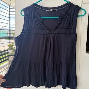 LOFT Navy Sleeveless Tiered V-Neck Tank